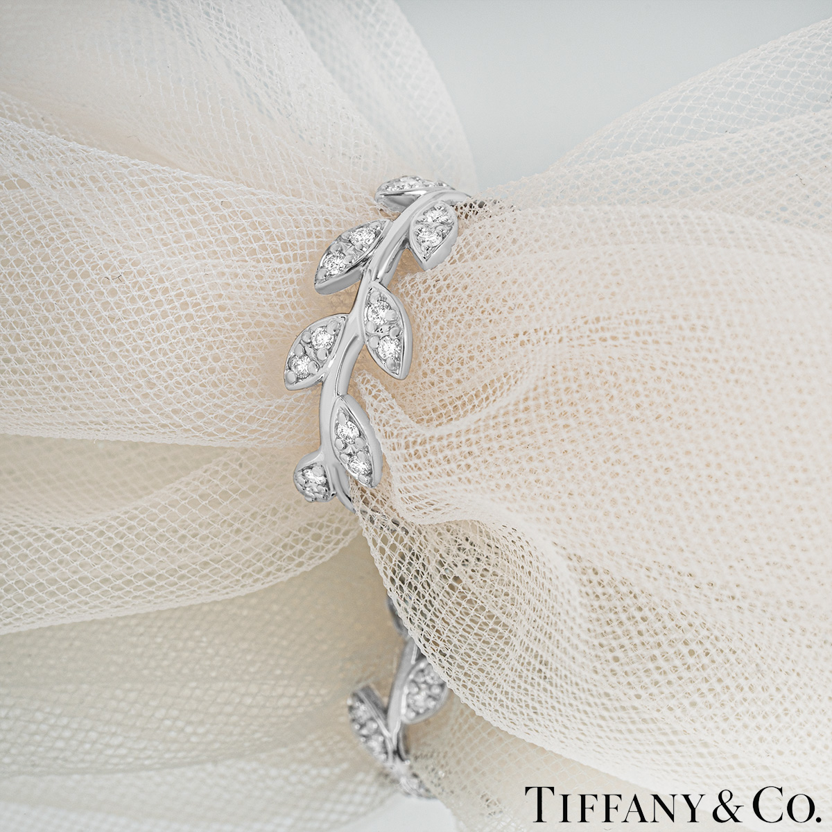Tiffany & Co. White Gold Diamond Olive Leaf Band Ring